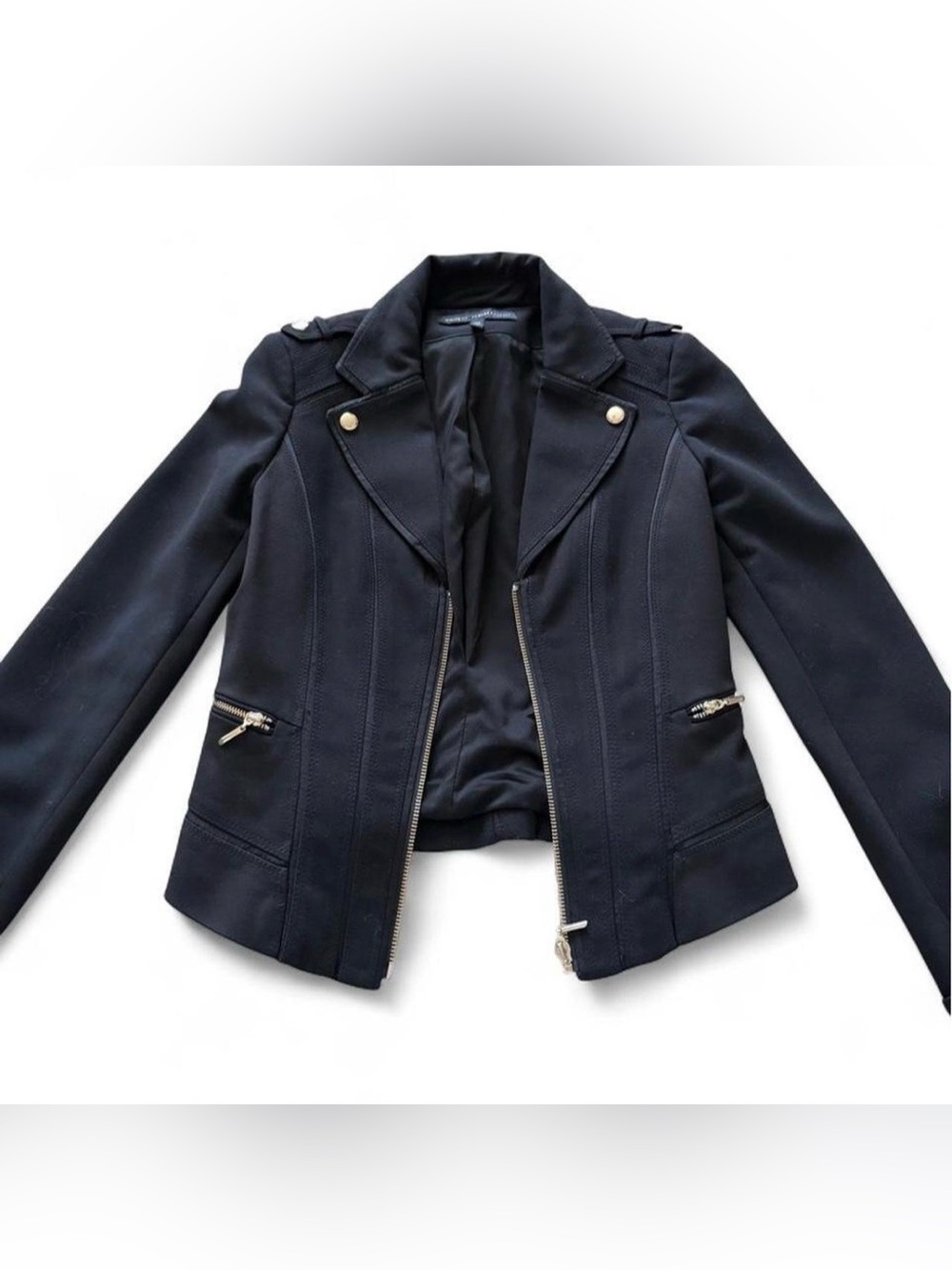 White House Black Market Black Moto-Style Blazer with Gold Accents